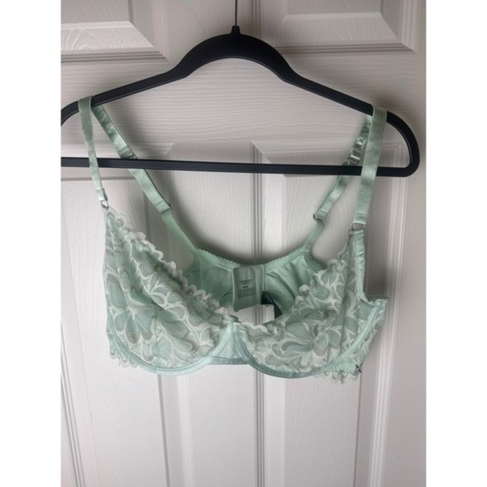 Savage X Fenty 38DDD Mint Green Floral Lace Unlined Underwire Bra